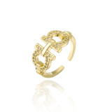 Gran oferta cruzada, anillo geométrico Irregular, diseño con abertura, chapado en oro Real de 18K, adorno con Micro incrustaciones de cobre, anillo femenino
