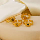 Anillo abierto de piedra natural chapado en oro redondo de acero inoxidable de 18 quilates de estilo fresco informal a granel