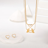 Elegante estilo moderno en forma de corazón chapado en acero inoxidable con incrustaciones de concha chapado en oro de 18 quilates pulseras pendientes collar