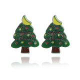 Pendientes de cobre chapados en alce y Papá Noel, bonito árbol de Navidad, 1 par