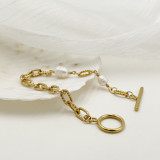 Pulseras chapadas en oro elegantes del estilo británico del color sólido del acero inoxidable de la palanca del chapado de perlas