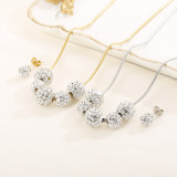 Conjunto de pendientes y collar de cuentas redondas pequeñas con diamantes de imitación de temperamento coreano, joyería de bolas de acero inoxidable