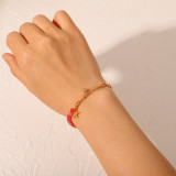 Moda estrella de piedra roja colgante cadena cruzada oro de 18 quilates pulsera de acero inoxidable ornamento mujeres