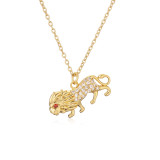 Collar con colgante chapado en oro de 18 quilates con incrustaciones de cobre animal de estilo simple