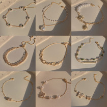 Pulseras de cobre y acero de titanio con forma de corazón, hexagrama a la moda, pulseras de cobre con incrustaciones de perlas y circonitas
