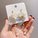 Pendientes colgantes de circonita con perlas artificiales con incrustaciones de cobre y flores en forma de corazón a la moda, 1 par