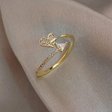 Anillo abierto de cobre con forma de corazón y estrella cuadrada de estilo clásico, anillos de cobre chapados en circonita, 1 pieza