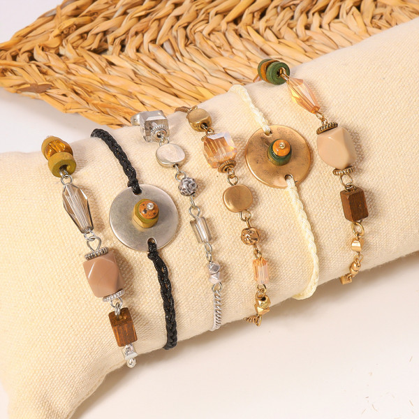 Pulseras chapadas en oro de 18 quilates con revestimiento de acero inoxidable con bloques de color geométrico de estilo vintage
