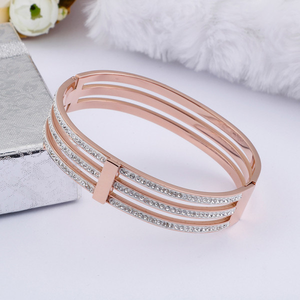 Brazalete de acero de titanio geométrico de moda con incrustaciones de diamantes de imitación pulseras de acero inoxidable