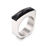 Nuevo anillo de cristal rectangular de acero titanio popular europeo y americano