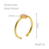 Venta al por mayor, anillos abiertos de circonio chapados en oro de 18K con incrustaciones de revestimiento de acero inoxidable geométrico retro elegante