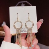 Pendientes colgantes con diamantes de imitación y borlas de cobre y perlas de imitación, lazo de mariposa y estrella a la moda, 1 par