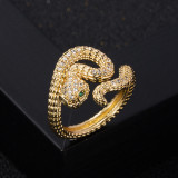 Anillo abierto de serpiente Hip-hop con circonita chapada en oro y cobre a la moda para mujer
