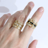 Lujoso anillo abierto chapado en oro con incrustaciones de cobre geométrico y circón