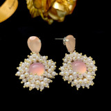 1 par de pendientes colgantes de perlas artificiales de cristal Artificial de cobre con incrustaciones redondas para mujer