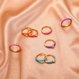 Conjunto de 2 piezas de anillo de circón con incrustaciones de cobre geométrico con goteo de aceite de color simple a la moda
