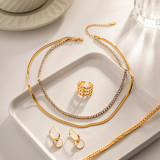 1 pieza de collares en capas de diamantes artificiales con incrustaciones de chapado de acero inoxidable redondos de moda