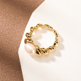 Anillos abiertos de cobre con perlas de agua dulce, rayas en espiral, estilo Simple y elegante