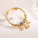 Brazalete chapado en oro con diamantes de imitación con incrustaciones de esmalte de acero de titanio con forma de corazón dulce romántico