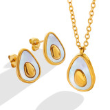 Conjunto de joyas con collar y pendientes de acero de titanio con forma de huevo de aguacate a la moda
