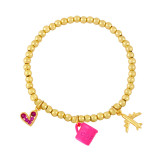 Pulsera divertida de tendencia creativa, bonita taza de café, avión, amor, colgante de corazón, pulsera de cuentas