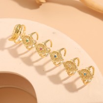 Anillos abiertos chapados en oro de 14K con incrustaciones de circonita con revestimiento asimétrico de cobre con moneda de hojas Retro estilo IG