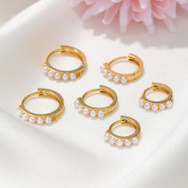 3 pares de aretes de perlas chapados en cobre geométricos de moda