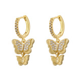 Pendientes colgantes chapados en oro de 18K con incrustaciones de mariposa, triángulo, ojo del diablo, estilo IG, 1 par