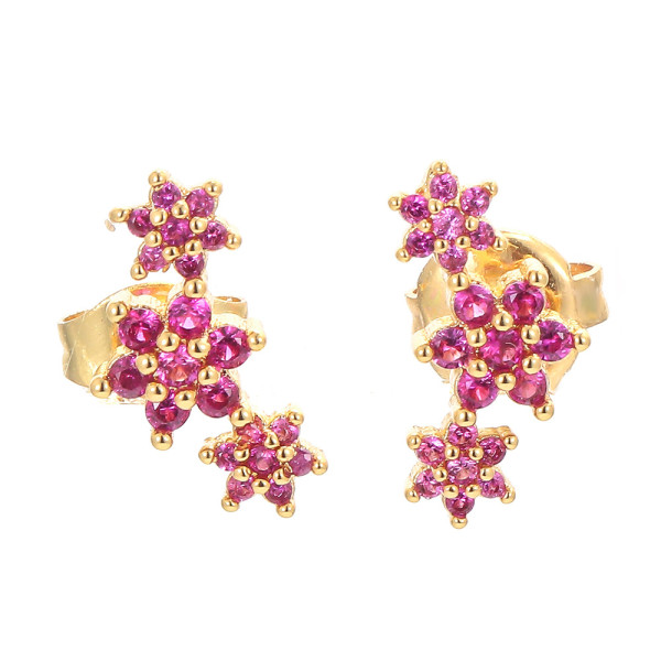 Versión coreana de pendientes de circonitas de cobre y flores.