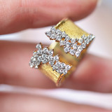 Anillo abierto chapado en oro con incrustaciones de cobre geométrico para mujer