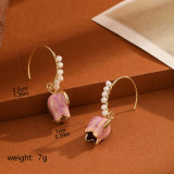 1 par de ganchos para la oreja de cobre, perlas de agua dulce, flores, estilo Simple y elegante