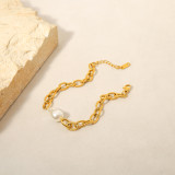 Pulseras de perlas artificiales chapadas en oro de acero titanio geométrico de estilo simple al por mayor