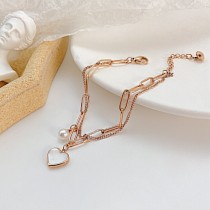 Pulseras de concha de perlas artificiales chapadas en acero inoxidable con forma de corazón a la moda