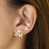 1 pieza Clips de oreja de piedras preciosas artificiales con incrustaciones de cobre de mariposa de moda
