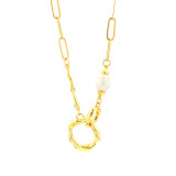 Collar chapado en oro de 18 quilates con perlas de agua dulce redondas irregulares estilo IG Hip-Hop