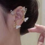 1 pieza Clips de oreja de diamantes de imitación de cobre con incrustaciones de mariposa estilo hada