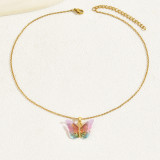 Collar plateado oro simple dulce del Zircon del cobre 18K de la mariposa del estilo en bulto