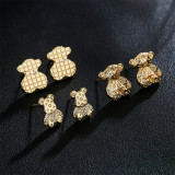 Pendientes de oso animal de oro de 18 quilates chapados en circonita con microincrustaciones de cobre a la moda al por mayor