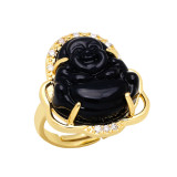 Anillo abierto de cobre Chinoiserie Buddha, anillos de cobre de vidrio chapado