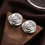 1 par de pendientes chapados en plata de circonita de cobre con incrustaciones de flores de estilo Simple de estilo Vintage