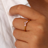 Anillo abierto de circonio con incrustaciones de acero inoxidable con corona de moda 1 pieza