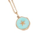 Collar de cobre con forma de luna y estrella ovalada geométrica, joyería chapada en oro de 18 quilates