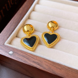1 par de pendientes colgantes de perlas artificiales con incrustaciones de esmalte de cobre en forma de corazón de bloque de Color redondo Retro