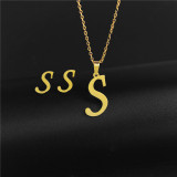 Pendientes De Collar De 26 Letras De Acero Inoxidable De Moda Simple De Dos Piezas