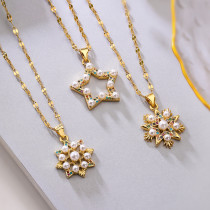 Collar con colgante chapado en oro de 18 quilates con incrustaciones de cobre y perlas artificiales de estilo sencillo