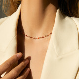 Collar con revestimiento de cobre y cristal redondo de estilo simple