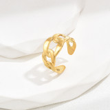Anillo abierto chapado en oro de 18 quilates de acero inoxidable con forma de corazón de estilo simple y romántico elegante