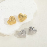 1 par de pendientes chapados en oro de 14 quilates con forma de corazón, gotas de agua redondas, estilo IG, estilo Simple