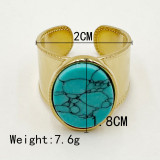 Anillo Abierto Turquesa Chapado En Acero Inoxidable Geométrico De Moda 1 Pieza