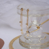 1 par de elegantes pendientes colgantes chapados en oro con incrustaciones geométricas de cobre y circonita de estilo francés